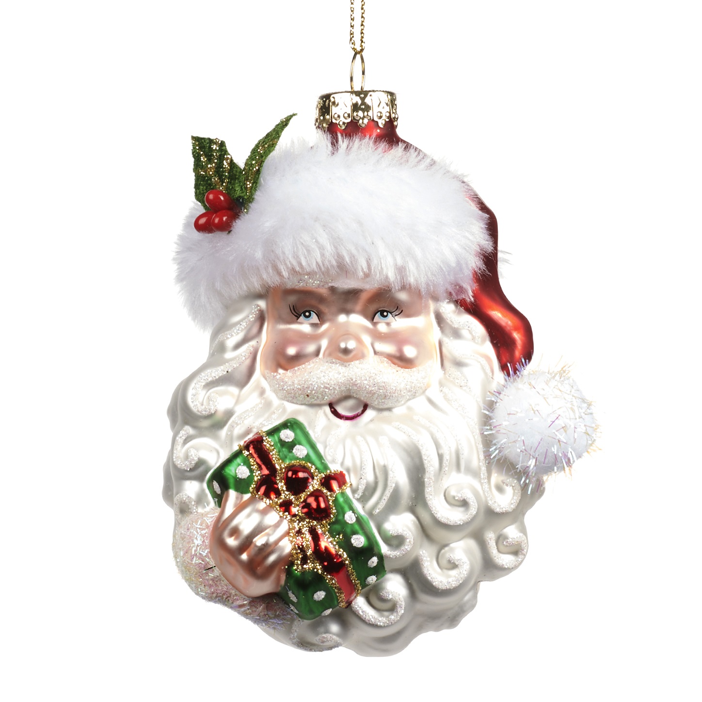 Testa di babbo natale da appendere in vetro - H.11.5 cm - Goodwill